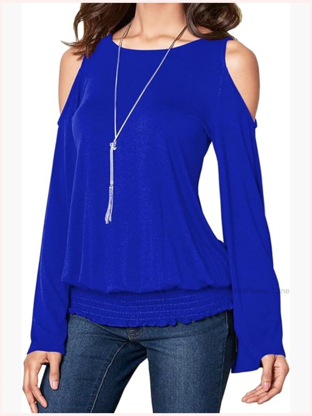 Women's Cold Shoulder Bell Sleeve Scoop Neck Long Sleeve Tops Blouse Casual